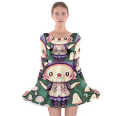 Toadstool Mushrooms Long Sleeve Skater Dress by GardenOfOphir