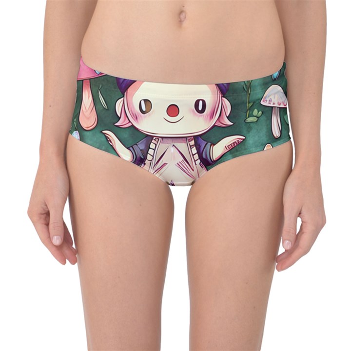 Toadstool Mushrooms Mid-Waist Bikini Bottoms