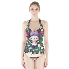 Toadstool Mushrooms Halter Swimsuit by GardenOfOphir