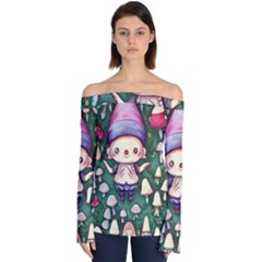 Toadstool Mushrooms Off Shoulder Long Sleeve Top by GardenOfOphir