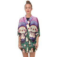 Toadstool Mushrooms Half Sleeve Chiffon Kimono by GardenOfOphir