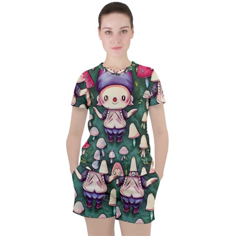 Toadstool Mushrooms Women s Tee And Shorts Set by GardenOfOphir