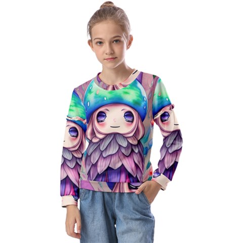 Conjuration Mushrooms Kids  Long Sleeve Tee With Frill  by GardenOfOphir