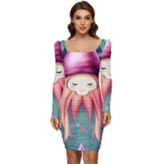 Toadstool Necromancy Mojo Women Long Sleeve Ruched Stretch Jersey Dress by GardenOfOphir