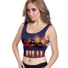 Night Houses River Bokeh Leaves Crop Top by Ravend