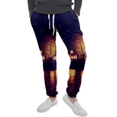 Night Houses River Bokeh Leaves Men s Jogger Sweatpants by Ravend