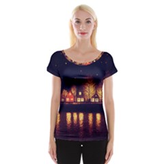 Night Houses River Bokeh Leaves Cap Sleeve Top by Ravend