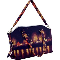 Night Houses River Bokeh Leaves Canvas Crossbody Bag by Ravend