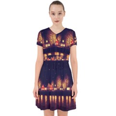 Night Houses River Bokeh Leaves Adorable In Chiffon Dress by Ravend