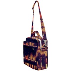 Night Houses River Bokeh Leaves Crossbody Day Bag by Ravend