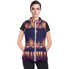 Night Houses River Bokeh Leaves Women s Puffer Vest by Ravend