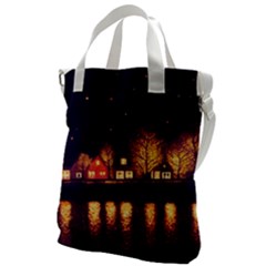 Night Houses River Bokeh Leaves Canvas Messenger Bag by Ravend