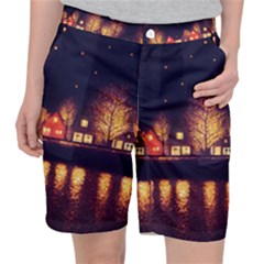 Night Houses River Bokeh Leaves Pocket Shorts by Ravend