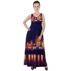 Night Houses River Bokeh Leaves Empire Waist Velour Maxi Dress