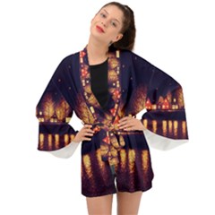 Night Houses River Bokeh Leaves Long Sleeve Kimono by Ravend