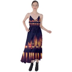 Night Houses River Bokeh Leaves Tie Back Maxi Dress by Ravend