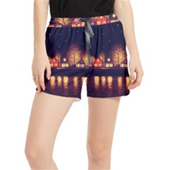 Night Houses River Bokeh Leaves Women s Runner Shorts by Ravend