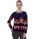 Night Houses River Bokeh Leaves Women s Long Sleeve Raglan Tee View1