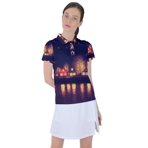 Night Houses River Bokeh Leaves Women s Polo Tee by Ravend