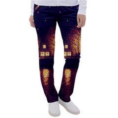 Night Houses River Bokeh Leaves Women s Casual Pants by Ravend