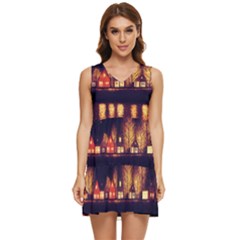 Night Houses River Bokeh Leaves Tiered Sleeveless Mini Dress by Ravend