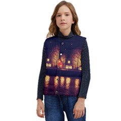 Night Houses River Bokeh Leaves Kid s Short Button Up Puffer Vest	 by Ravend