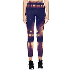 Night Houses River Bokeh Leaves Pocket Leggings  by Ravend