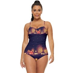 Night Houses River Bokeh Leaves Retro Full Coverage Swimsuit by Ravend