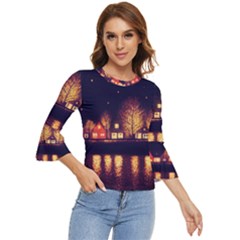 Night Houses River Bokeh Leaves Bell Sleeve Top