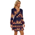 Night Houses River Bokeh Leaves Long Sleeve Waist Tie Ruffle Velvet Dress View3