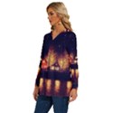 Night Houses River Bokeh Leaves Long Sleeve Drawstring Hooded Top View2