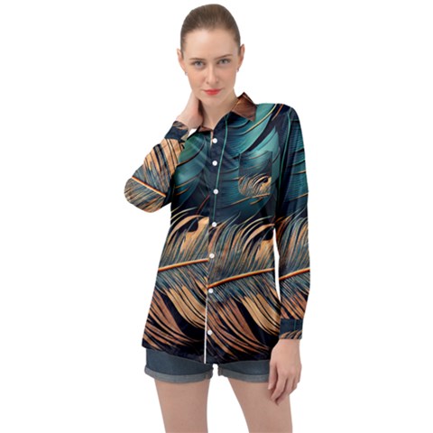 Ai Generated Leaves Foliage Plants Long Sleeve Satin Shirt by Ravend