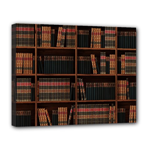 Books Bookshelf Bookcase Library Canvas 14  X 11  (stretched) by Ravend