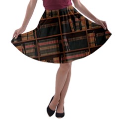 Books Bookshelf Bookcase Library A-line Skater Skirt by Ravend