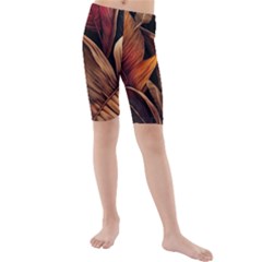 Ai Generated Leaves Tropical Palm Kids  Mid Length Swim Shorts by Ravend