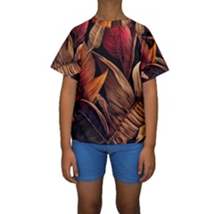 Ai Generated Leaves Tropical Palm Kids  Short Sleeve Swimwear by Ravend