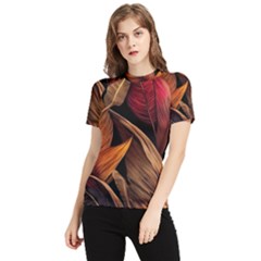 Ai Generated Leaves Tropical Palm Women s Short Sleeve Rash Guard by Ravend