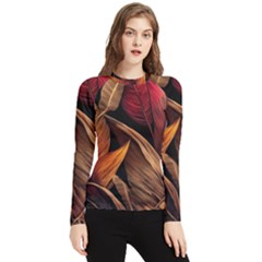 Ai Generated Leaves Tropical Palm Women s Long Sleeve Rash Guard by Ravend