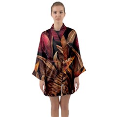 Ai Generated Leaves Tropical Palm Long Sleeve Satin Kimono by Ravend