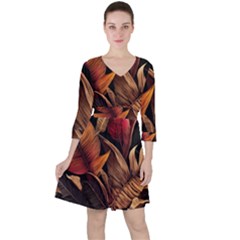 Ai Generated Leaves Tropical Palm Quarter Sleeve Ruffle Waist Dress by Ravend