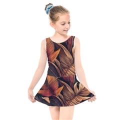 Ai Generated Leaves Tropical Palm Kids  Skater Dress Swimsuit by Ravend