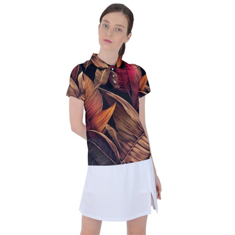 Ai Generated Leaves Tropical Palm Women s Polo Tee by Ravend