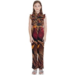 Ai Generated Leaves Tropical Palm Kids  Sleeveless Ruffle Edge Band Collar Chiffon One Piece by Ravend