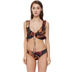 Ai Generated Leaves Tropical Palm Low Cut Ruffle Edge Bikini Set by Ravend