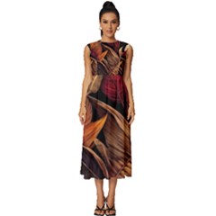 Ai Generated Leaves Tropical Palm Sleeveless Round Neck Midi Dress by Ravend