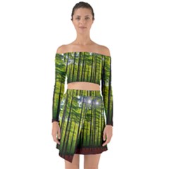 Green Forest Jungle Trees Nature Sunny Off Shoulder Top With Skirt Set by Ravend