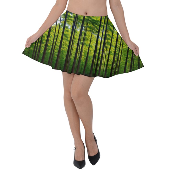 Green Forest Jungle Trees Nature Sunny Velvet Skater Skirt