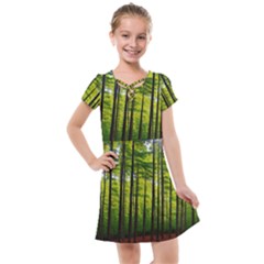 Green Forest Jungle Trees Nature Sunny Kids  Cross Web Dress by Ravend