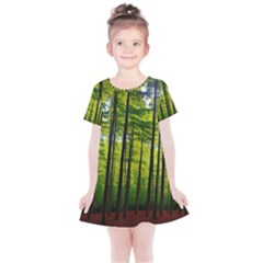 Green Forest Jungle Trees Nature Sunny Kids  Simple Cotton Dress by Ravend