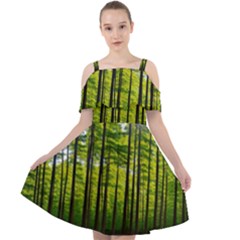 Green Forest Jungle Trees Nature Sunny Cut Out Shoulders Chiffon Dress by Ravend